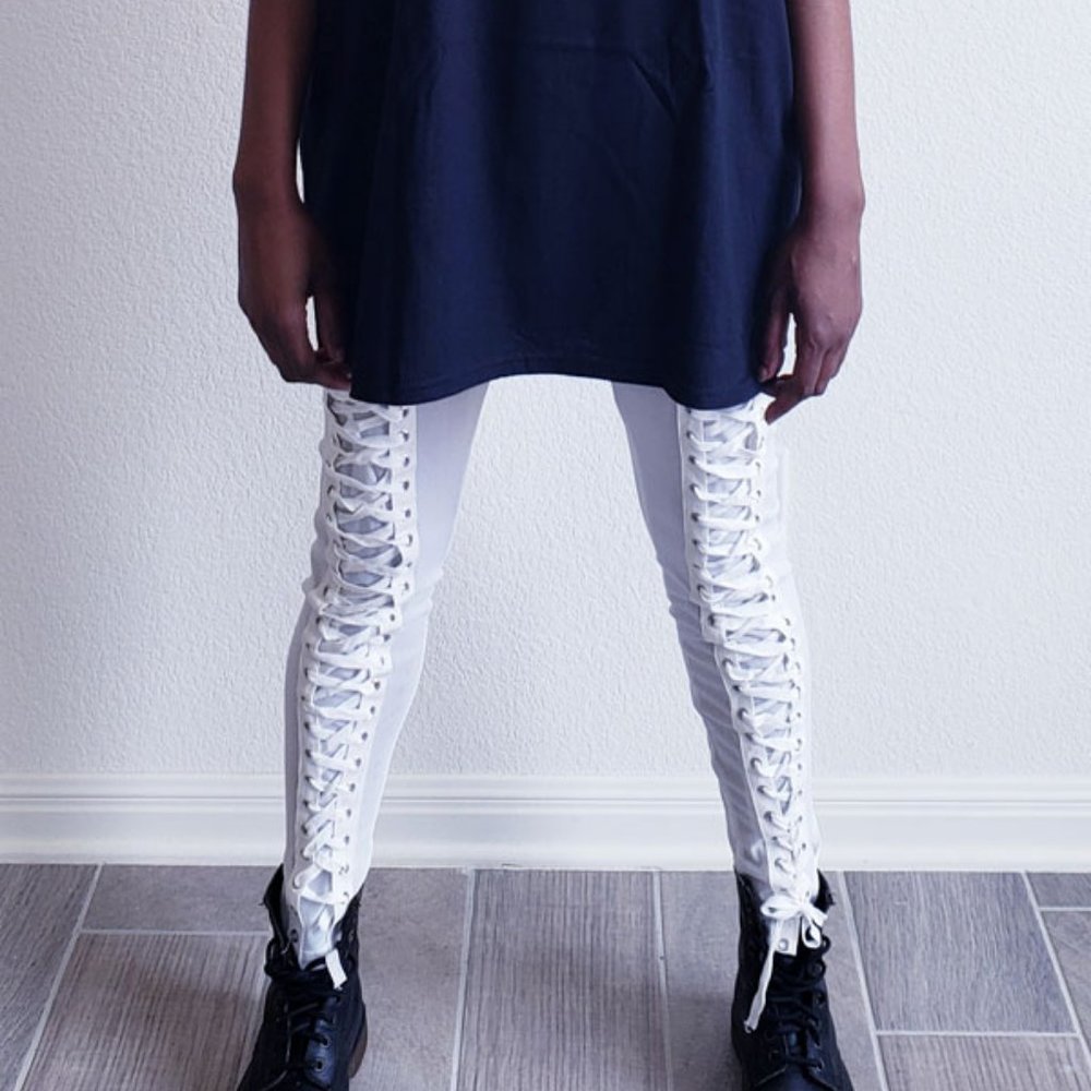 Lovely Laced Up Sheer White Leggings